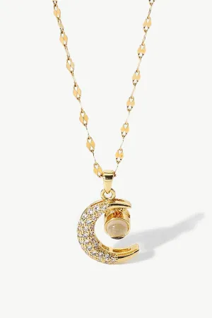 Inlaid Cubic Zirconia Moon Pendant Necklace