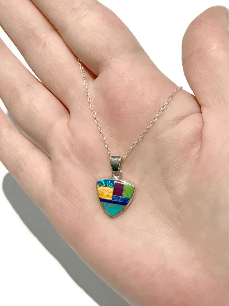 Inlaid Gemstone Triangle Necklace