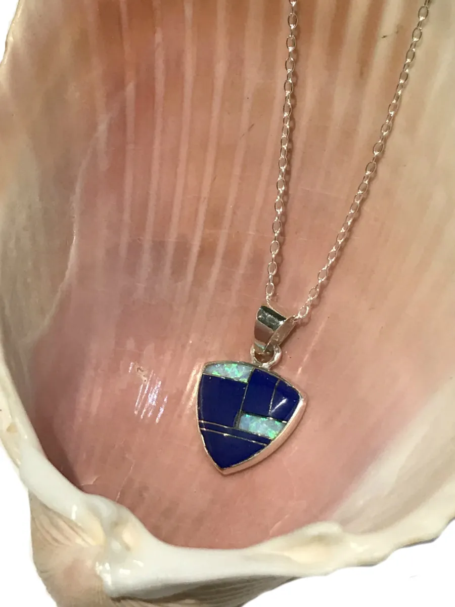 Inlaid Gemstone Triangle Necklace