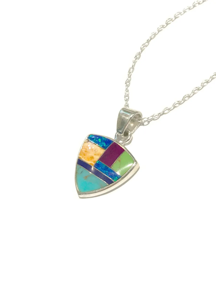 Inlaid Gemstone Triangle Necklace