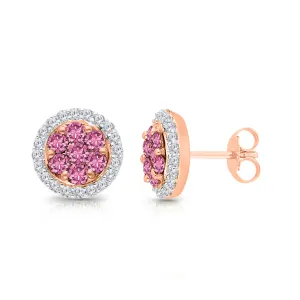 Kallati Pink Sapphire Diamond Halo Stud Earrings