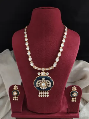 Kundan Necklace Set with Oval Quartz Pendant