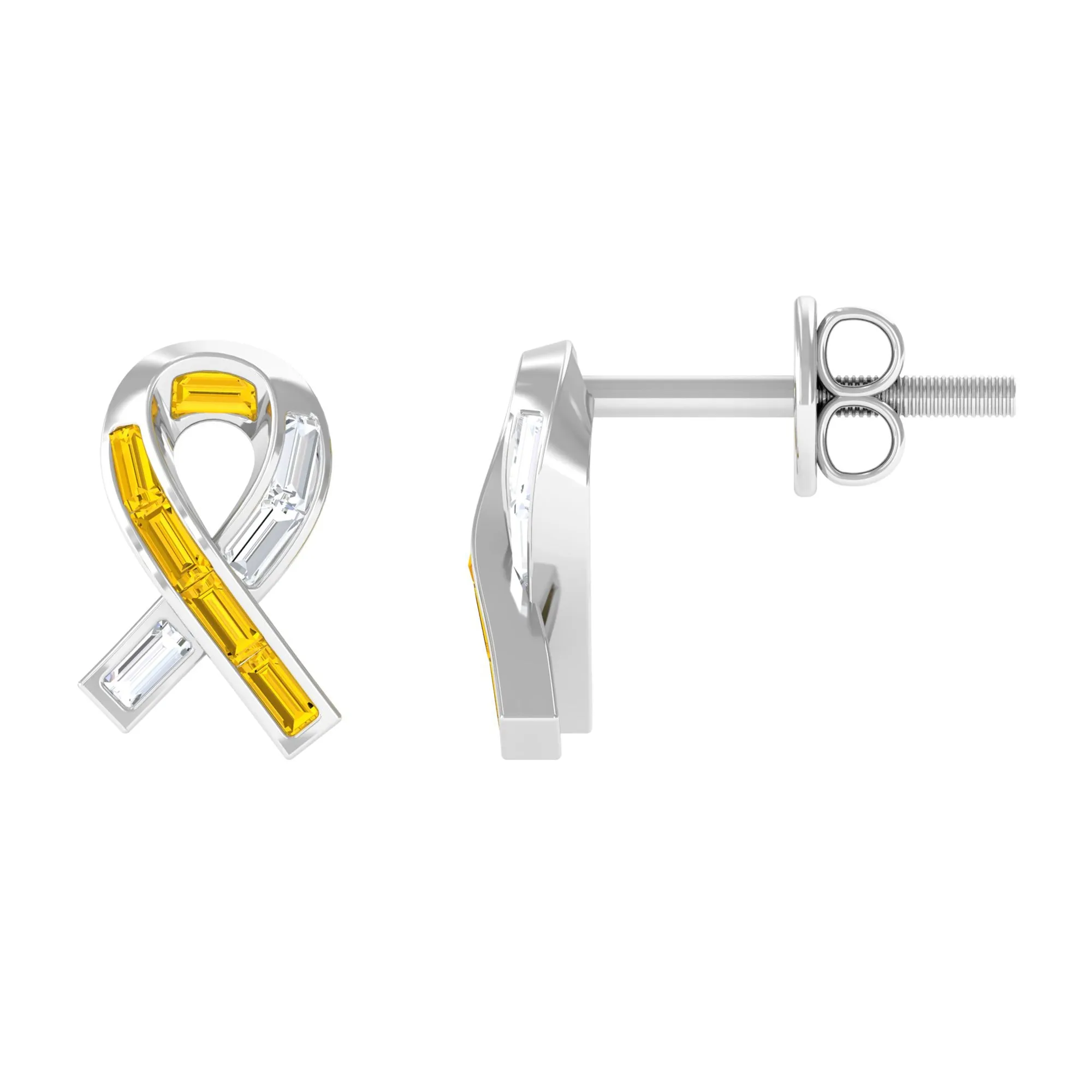 Lab Created Yellow Sapphire Knot Stud Earrings With Diamond