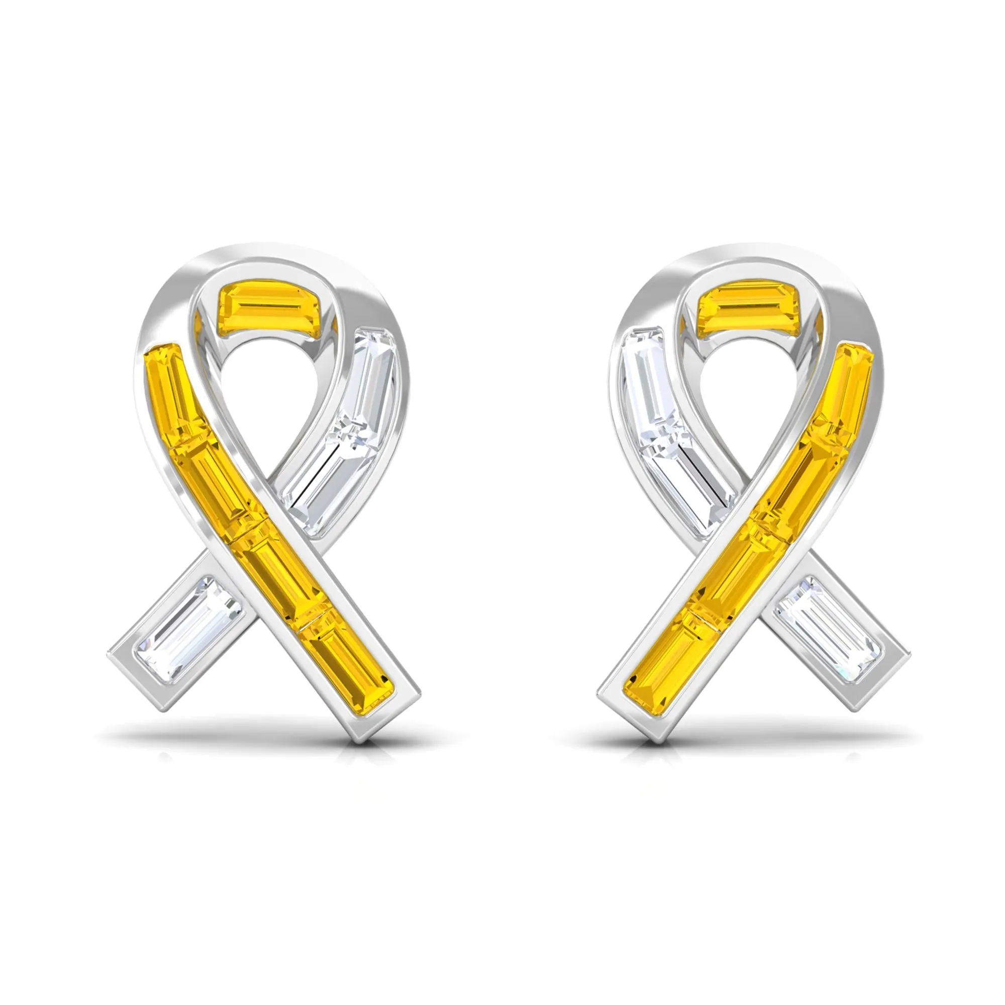 Lab Created Yellow Sapphire Knot Stud Earrings With Diamond