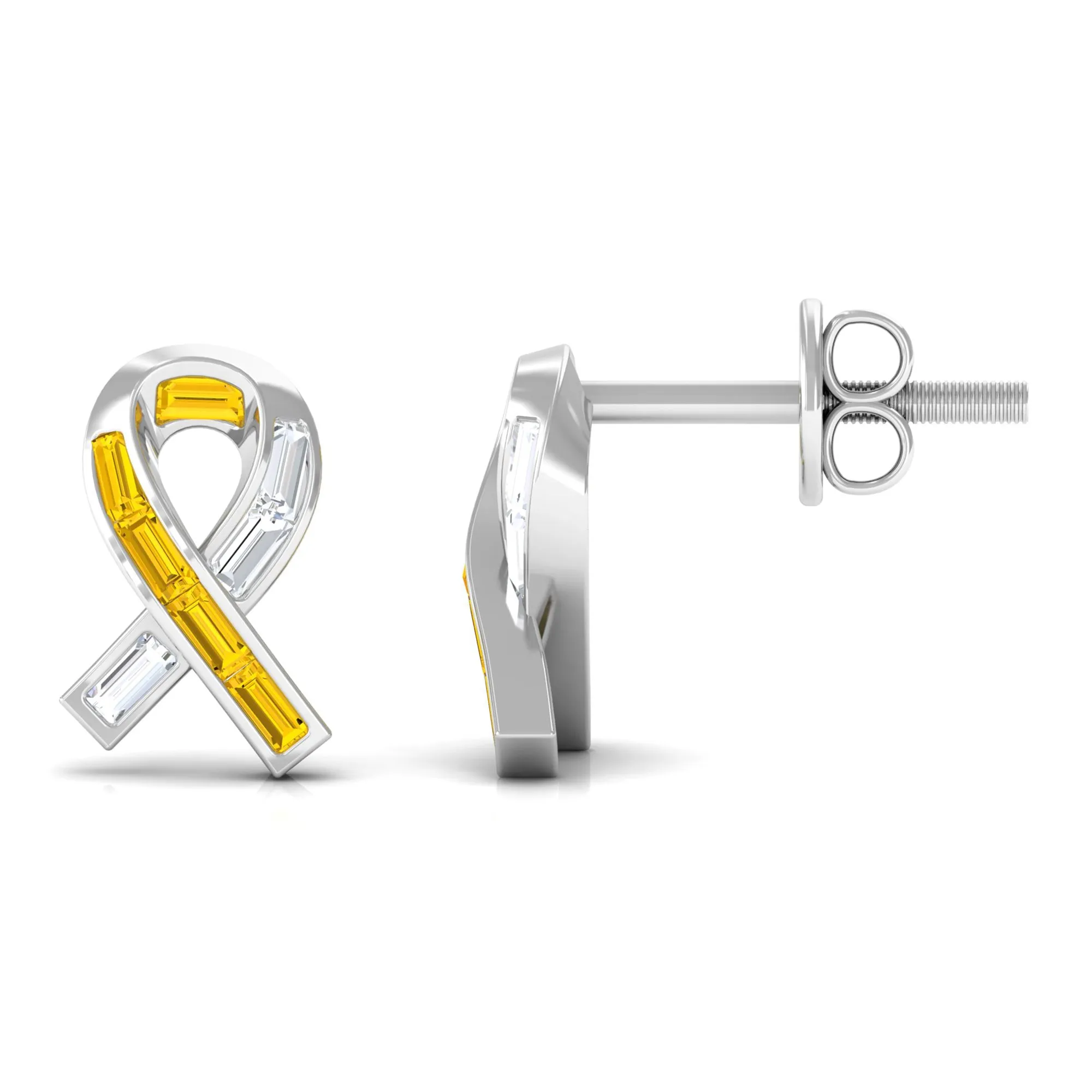 Lab Created Yellow Sapphire Knot Stud Earrings With Diamond