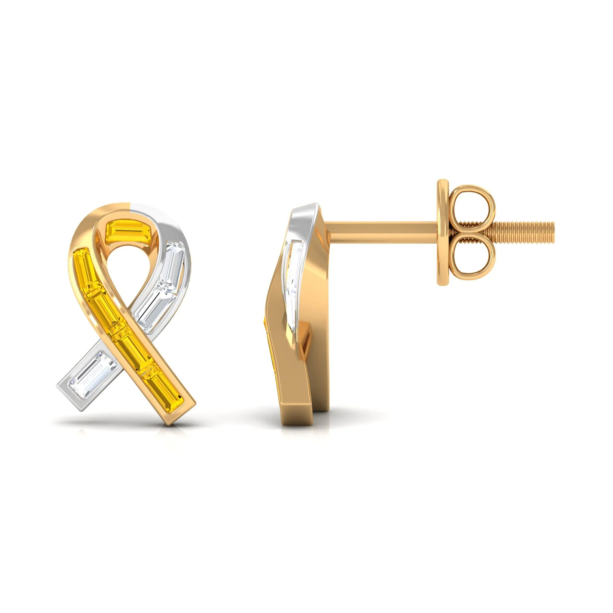 Lab Created Yellow Sapphire Knot Stud Earrings With Diamond