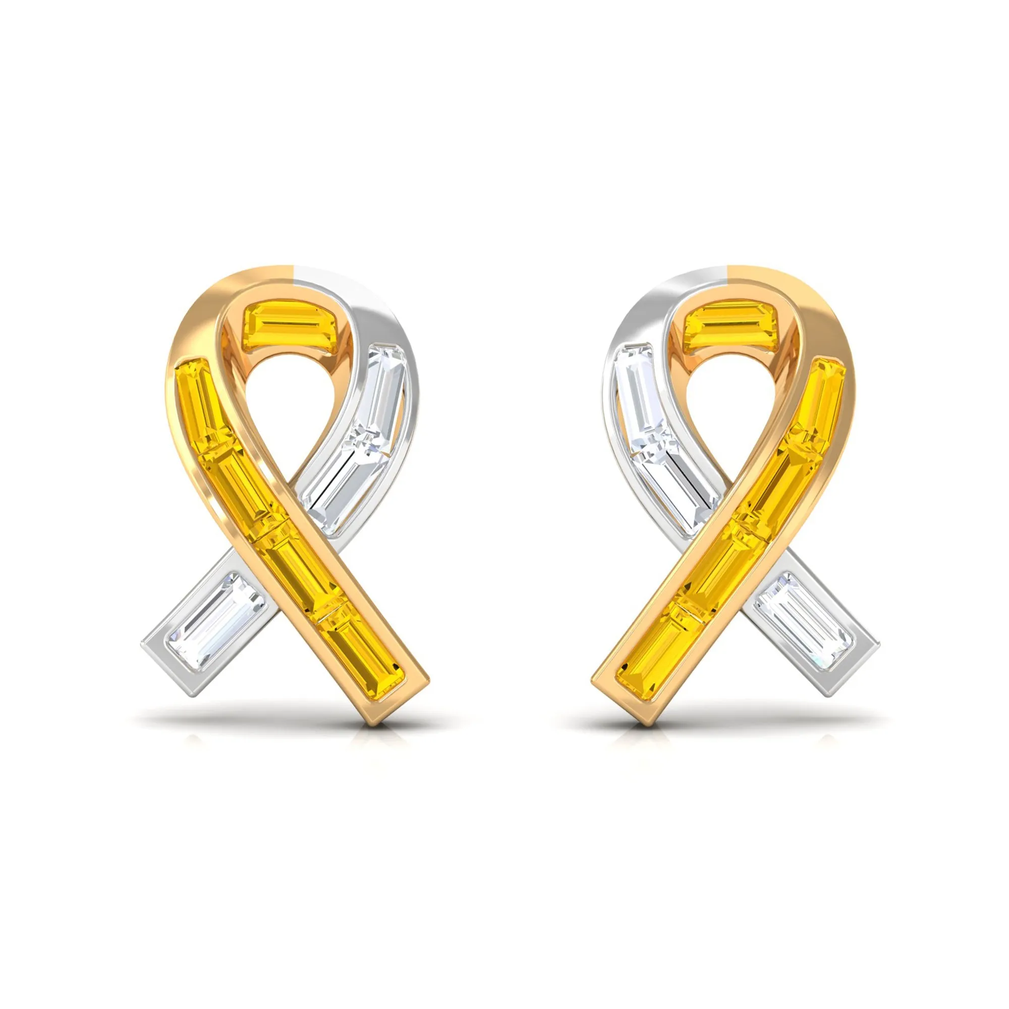 Lab Created Yellow Sapphire Knot Stud Earrings With Diamond