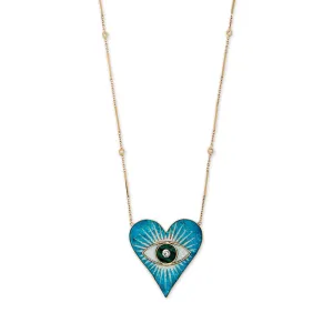 LARGE TURQUOISE OPAL MALACHITE INLAY EYE BURST HEART NECKLACE