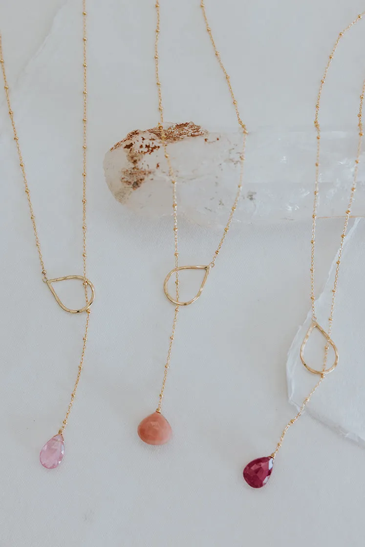 Lariat Necklace - Pink Opal