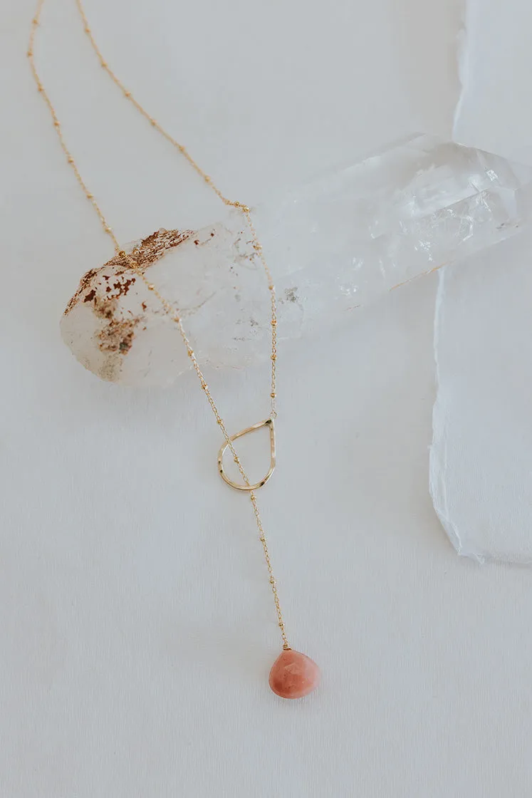 Lariat Necklace - Pink Opal