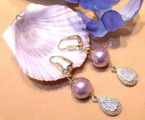 Lavender Mother of Pearl Earrings in Gold