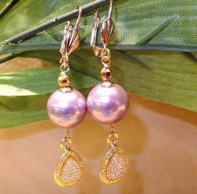 Lavender Mother of Pearl Earrings in Gold