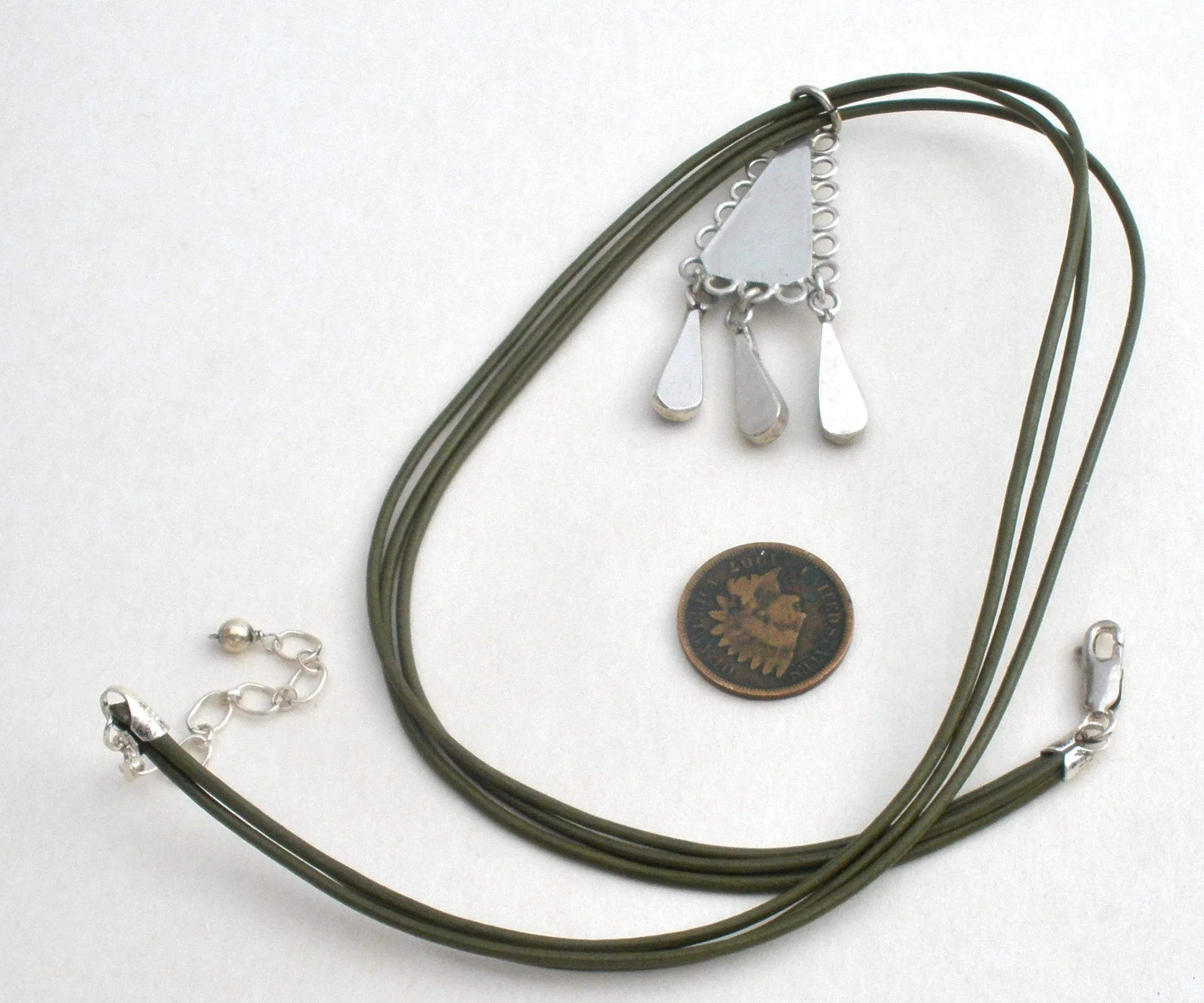 Leather Cord Necklace With Faux Opal Pendant 925