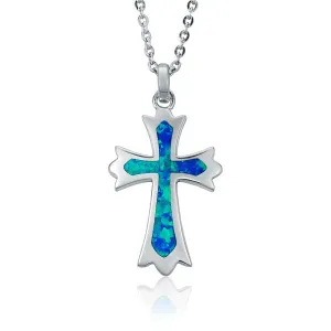 Life@Sea Genuine Sterling Silver Cross Pendant Necklace with Synthetic Opal/Abalone/Mother of Pearl Inlay