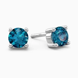 London Blue Topaz Round Shape Stud Earrings in Sterling Silver - Irosk Australia ®