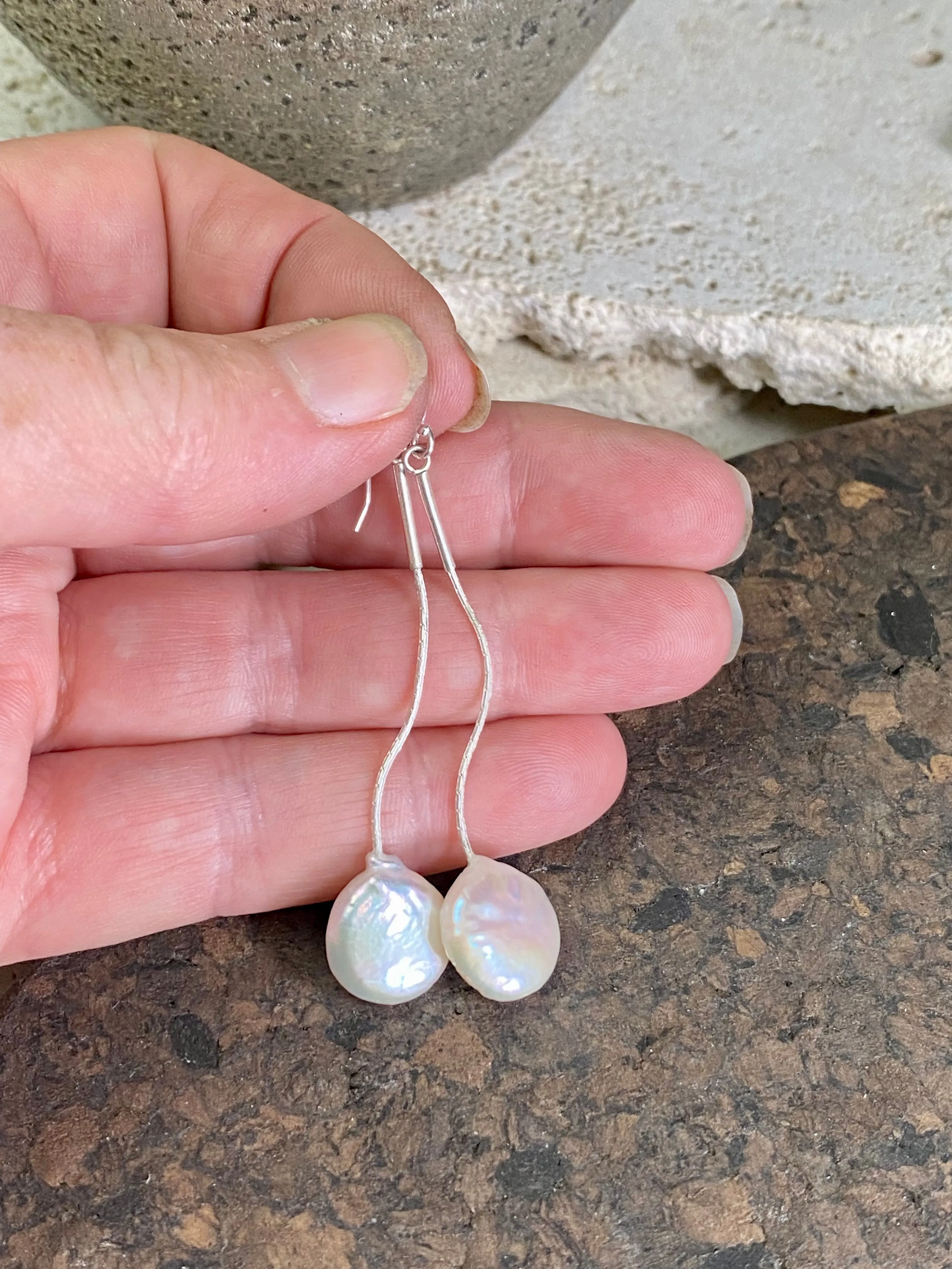 Long Drop Pearl Earrings