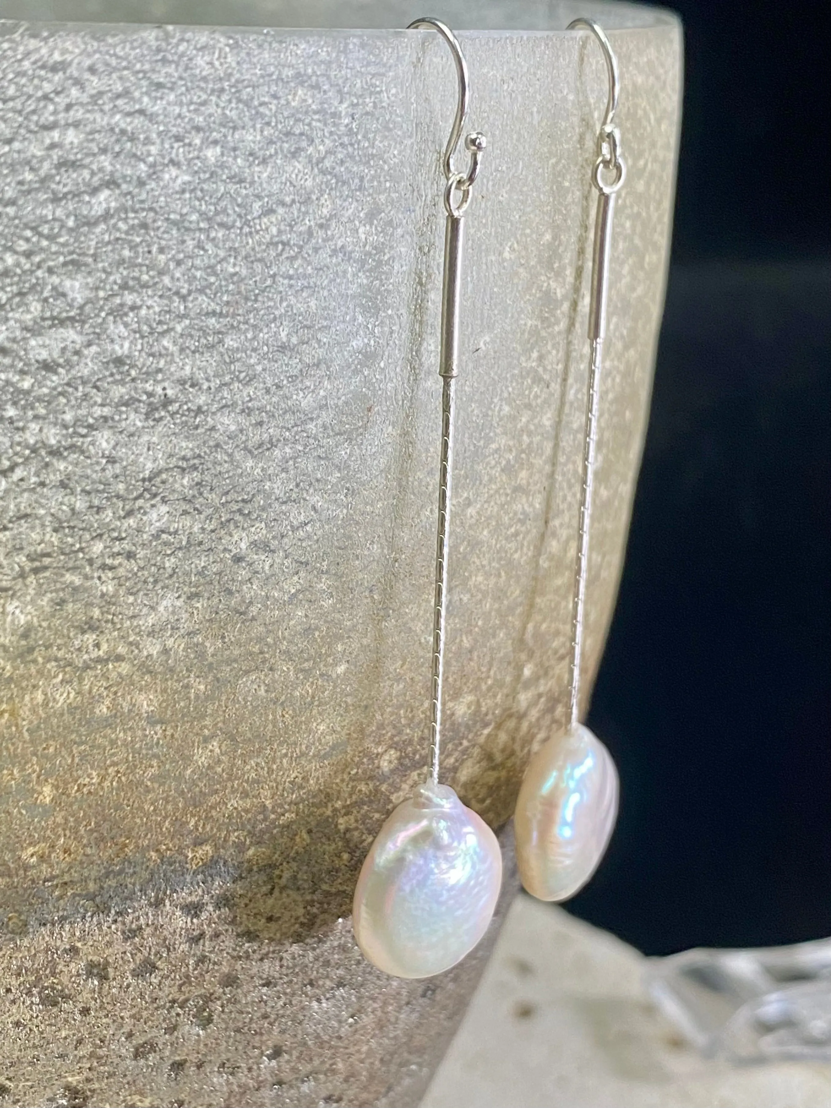 Long Drop Pearl Earrings