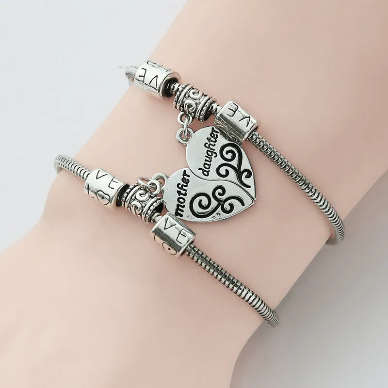 Love Heart Shaped Alloy Bracelet Mother's Day Two Petal Splicing Bracelet