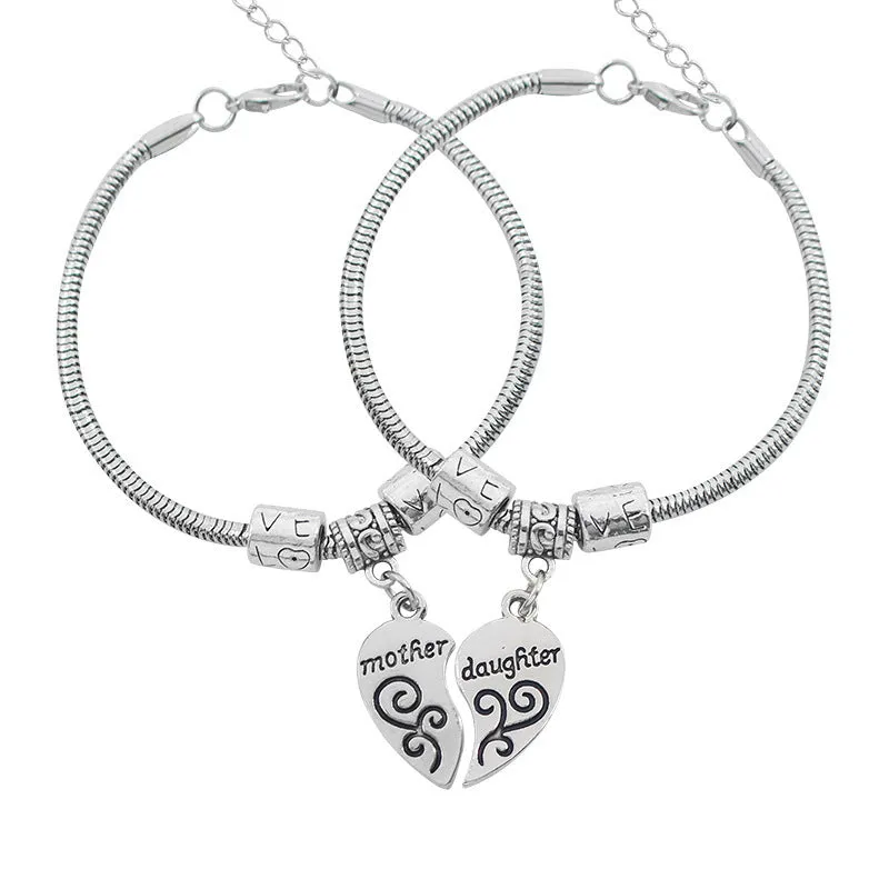 Love Heart Shaped Alloy Bracelet Mother's Day Two Petal Splicing Bracelet