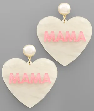 Mama Earrings - White Hearts