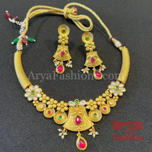 Mani Antique Gold Rajwadi Meenakari Necklace