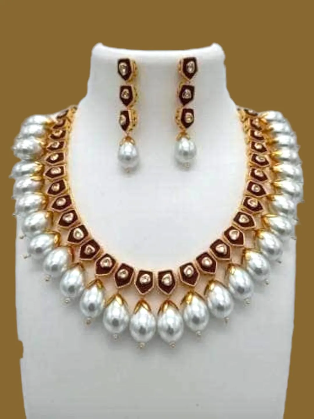 Meena Drop Pearls Necklace And Earring Set