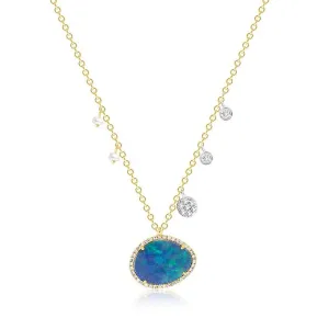 Meira T Australian Opal with Off-Centered Pearls & Diamond Charms