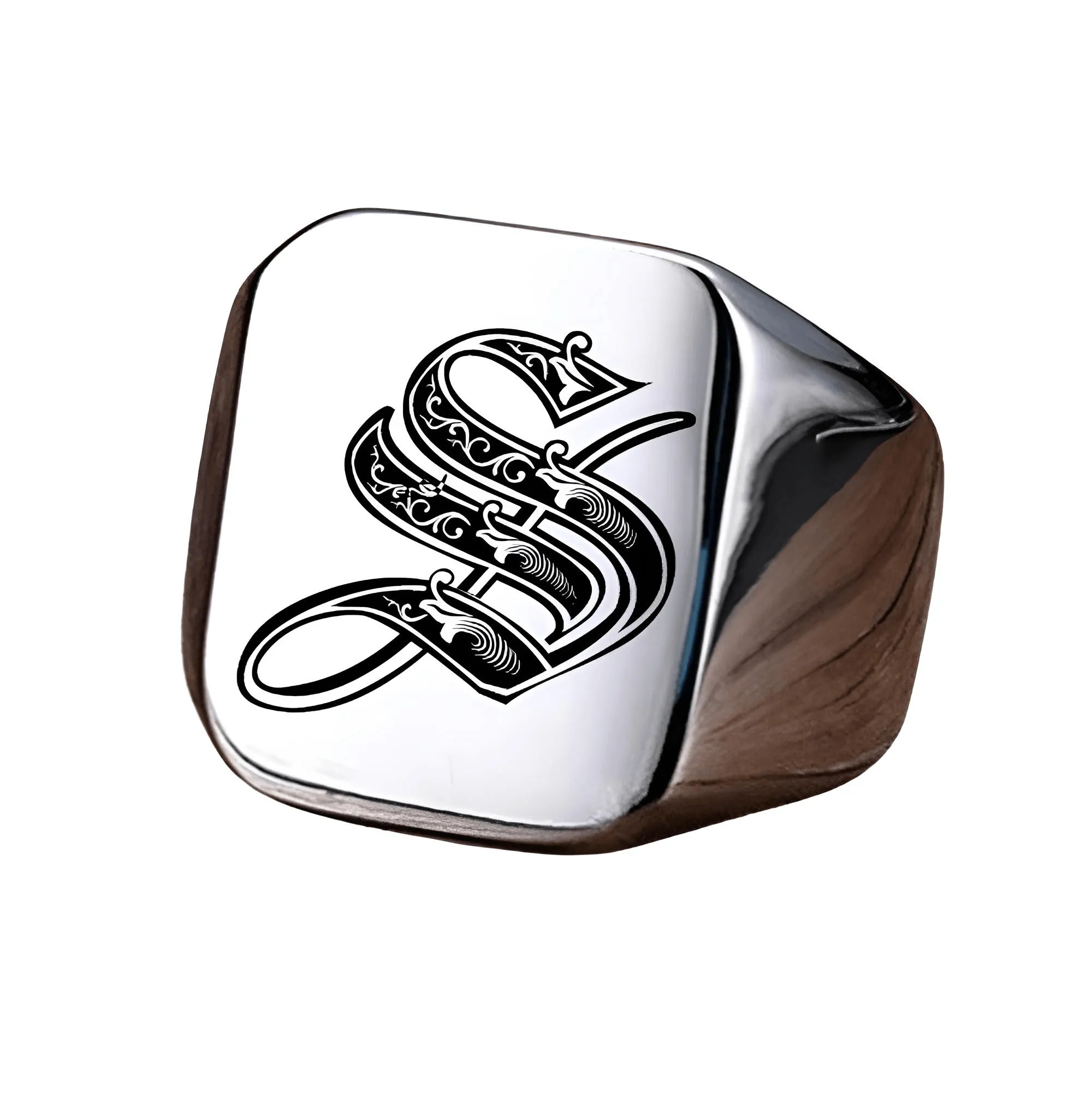 Men's Retro Initial Signet Ring 18mm Bulky Heavy Male Band Stainless Steel Letters Custom Jewelry Gift For Him