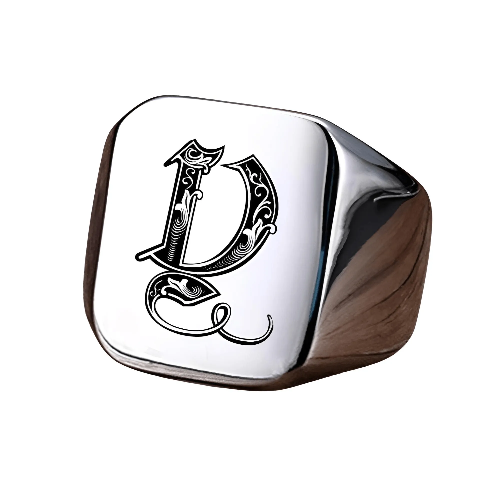 Men's Retro Initial Signet Ring 18mm Bulky Heavy Male Band Stainless Steel Letters Custom Jewelry Gift For Him