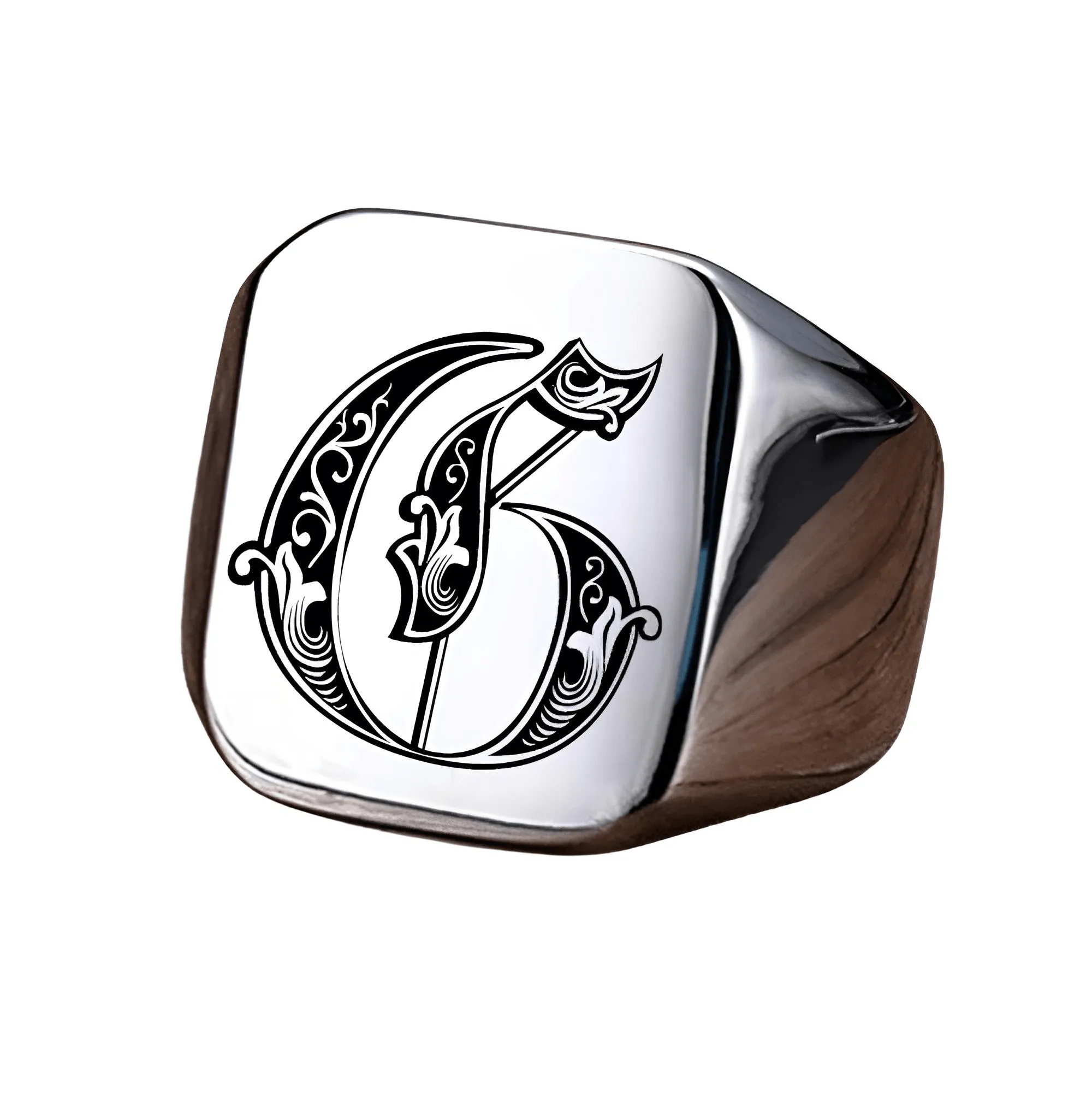 Men's Retro Initial Signet Ring 18mm Bulky Heavy Male Band Stainless Steel Letters Custom Jewelry Gift For Him