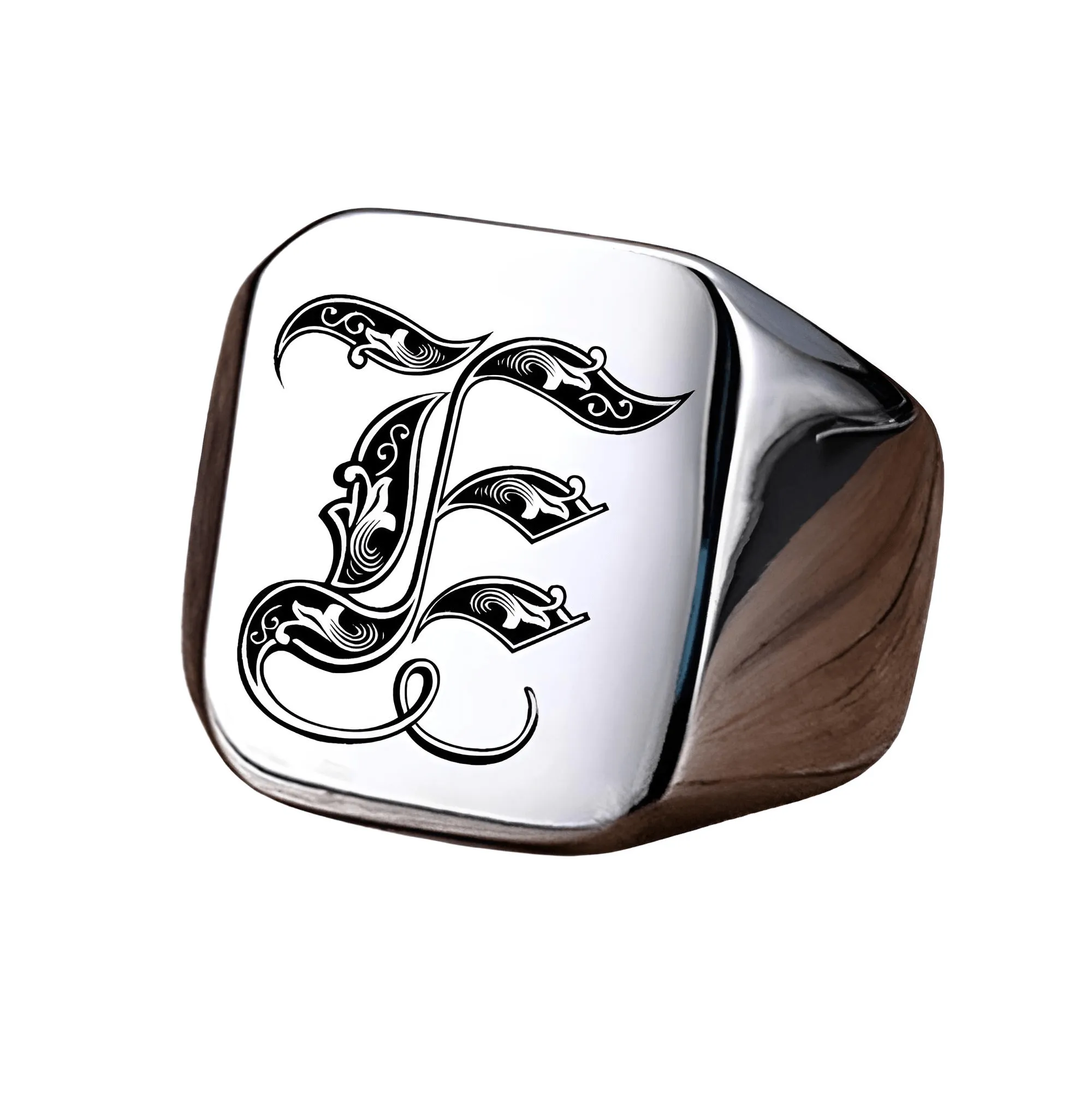 Men's Retro Initial Signet Ring 18mm Bulky Heavy Male Band Stainless Steel Letters Custom Jewelry Gift For Him