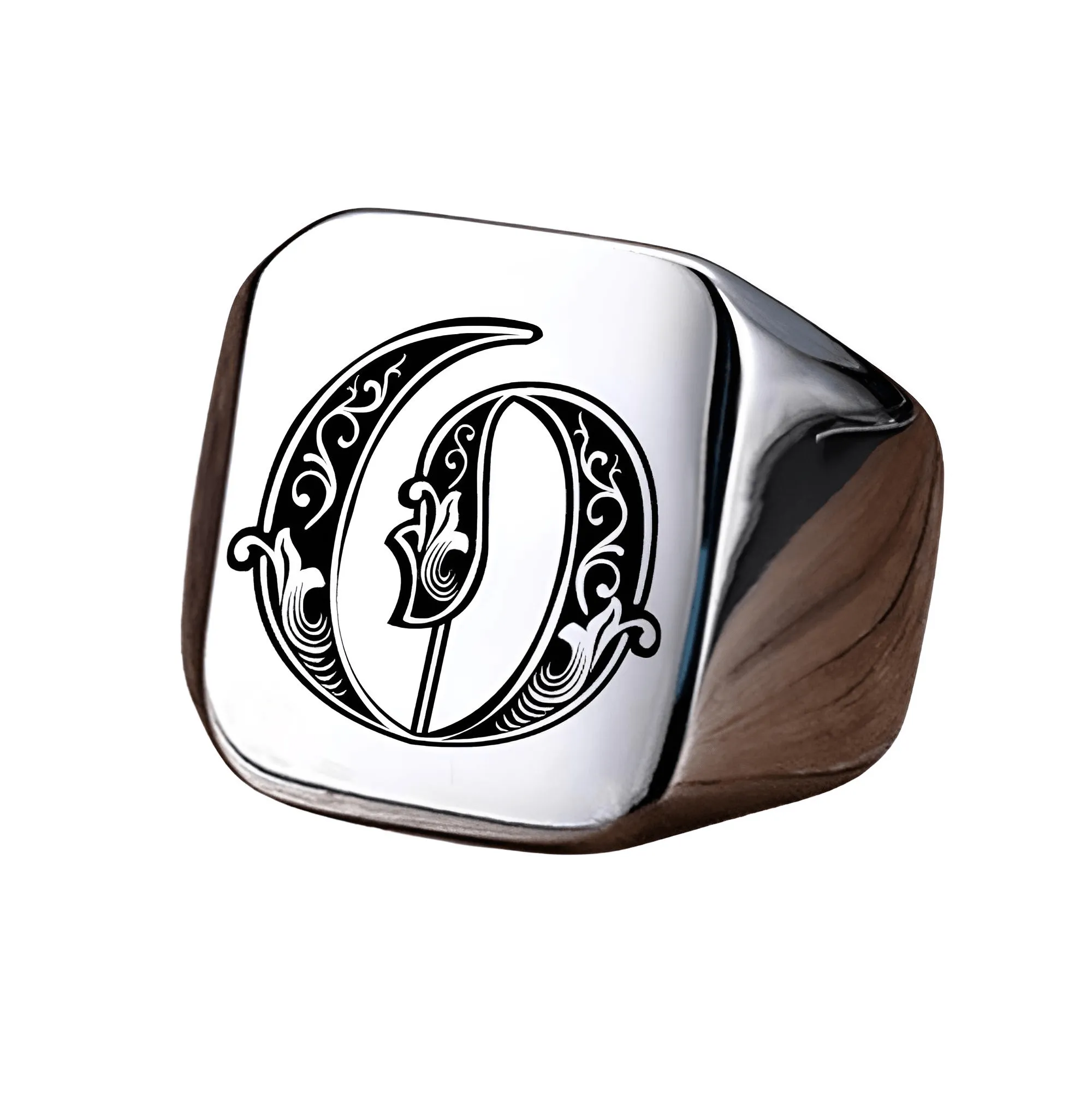 Men's Retro Initial Signet Ring 18mm Bulky Heavy Male Band Stainless Steel Letters Custom Jewelry Gift For Him