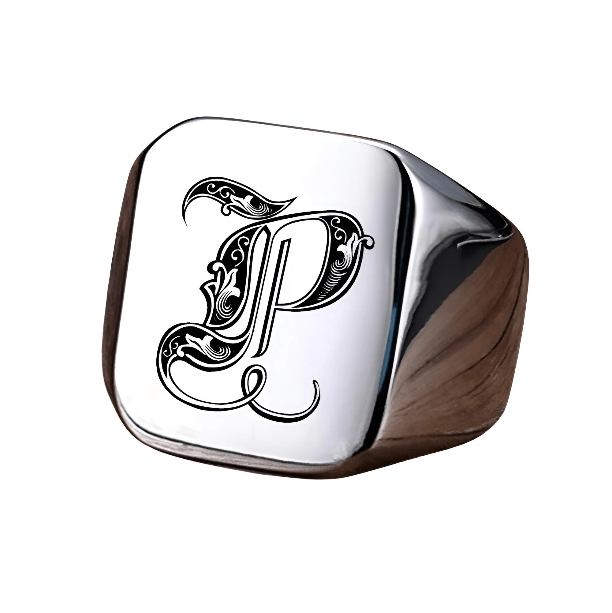 Men's Retro Initial Signet Ring 18mm Bulky Heavy Male Band Stainless Steel Letters Custom Jewelry Gift For Him