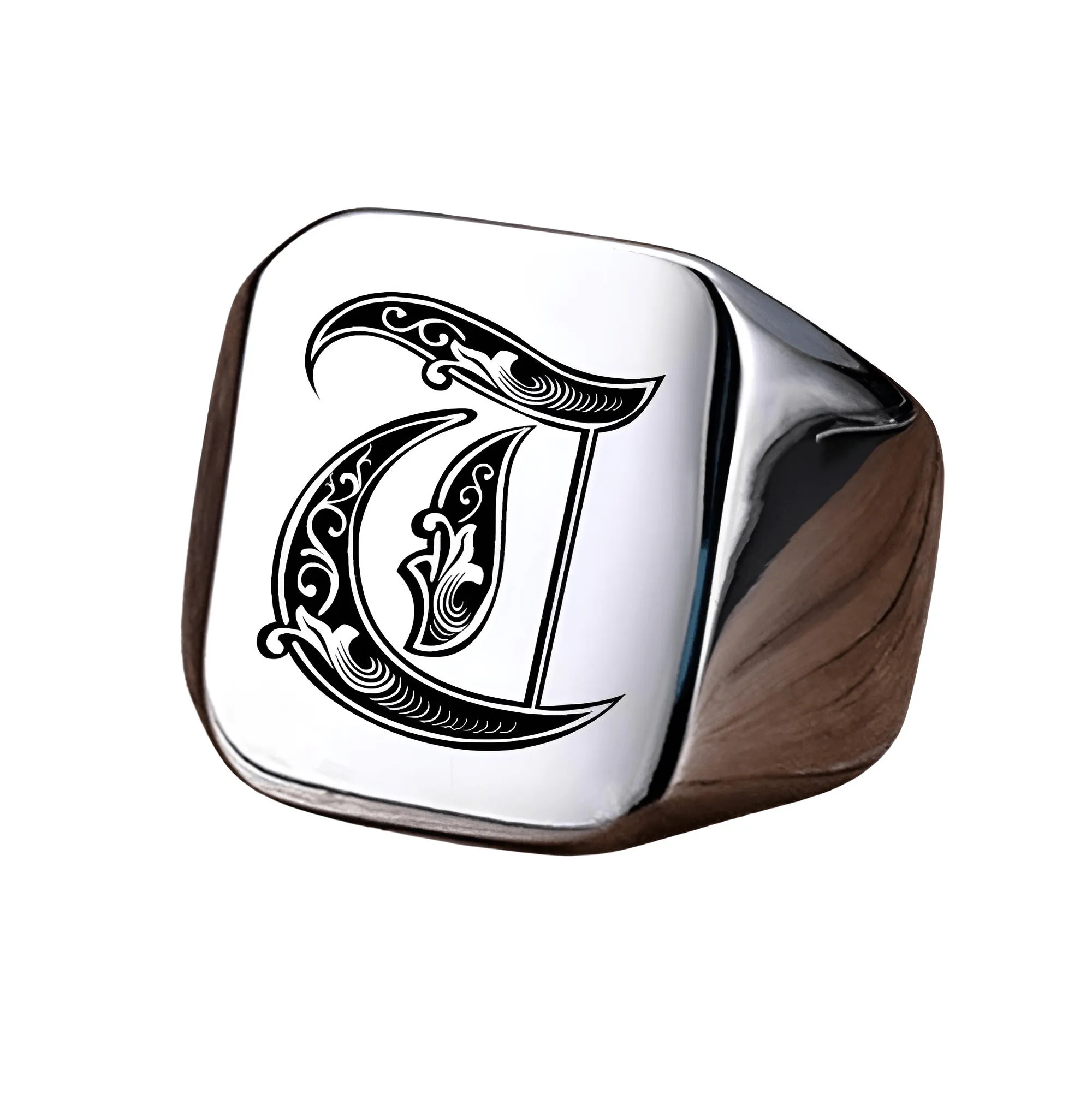 Men's Retro Initial Signet Ring 18mm Bulky Heavy Male Band Stainless Steel Letters Custom Jewelry Gift For Him