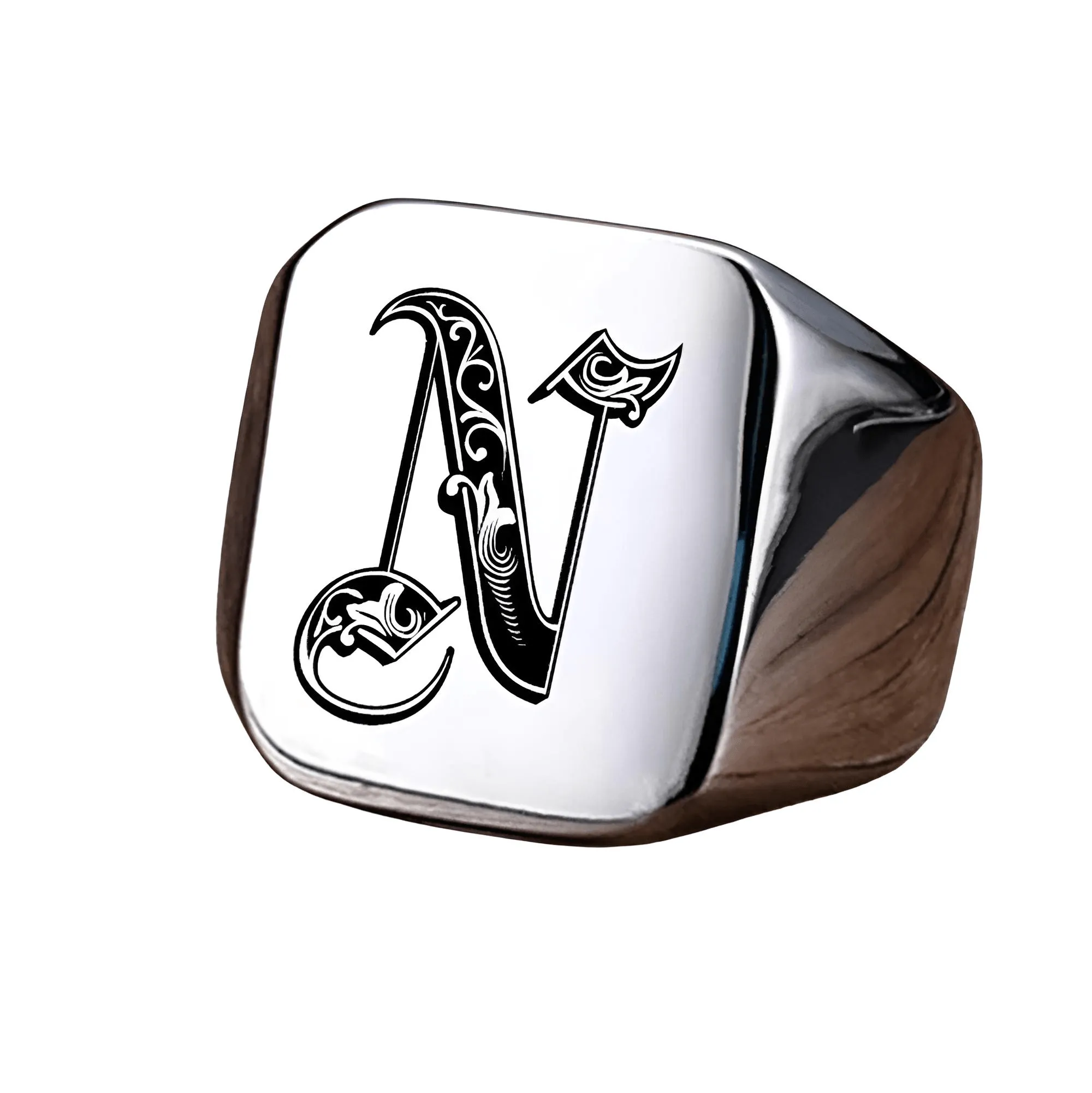 Men's Retro Initial Signet Ring 18mm Bulky Heavy Male Band Stainless Steel Letters Custom Jewelry Gift For Him