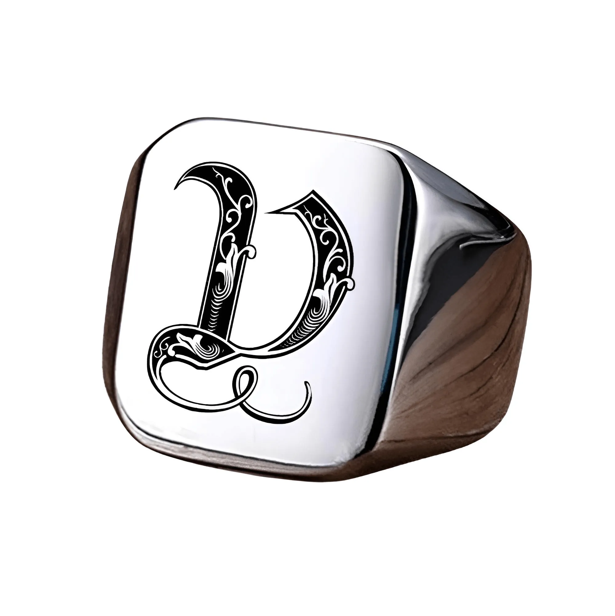 Men's Retro Initial Signet Ring 18mm Bulky Heavy Male Band Stainless Steel Letters Custom Jewelry Gift For Him