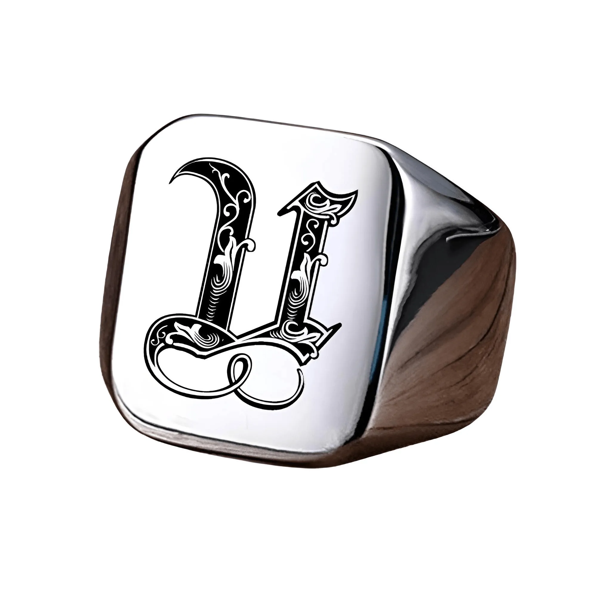 Men's Retro Initial Signet Ring 18mm Bulky Heavy Male Band Stainless Steel Letters Custom Jewelry Gift For Him