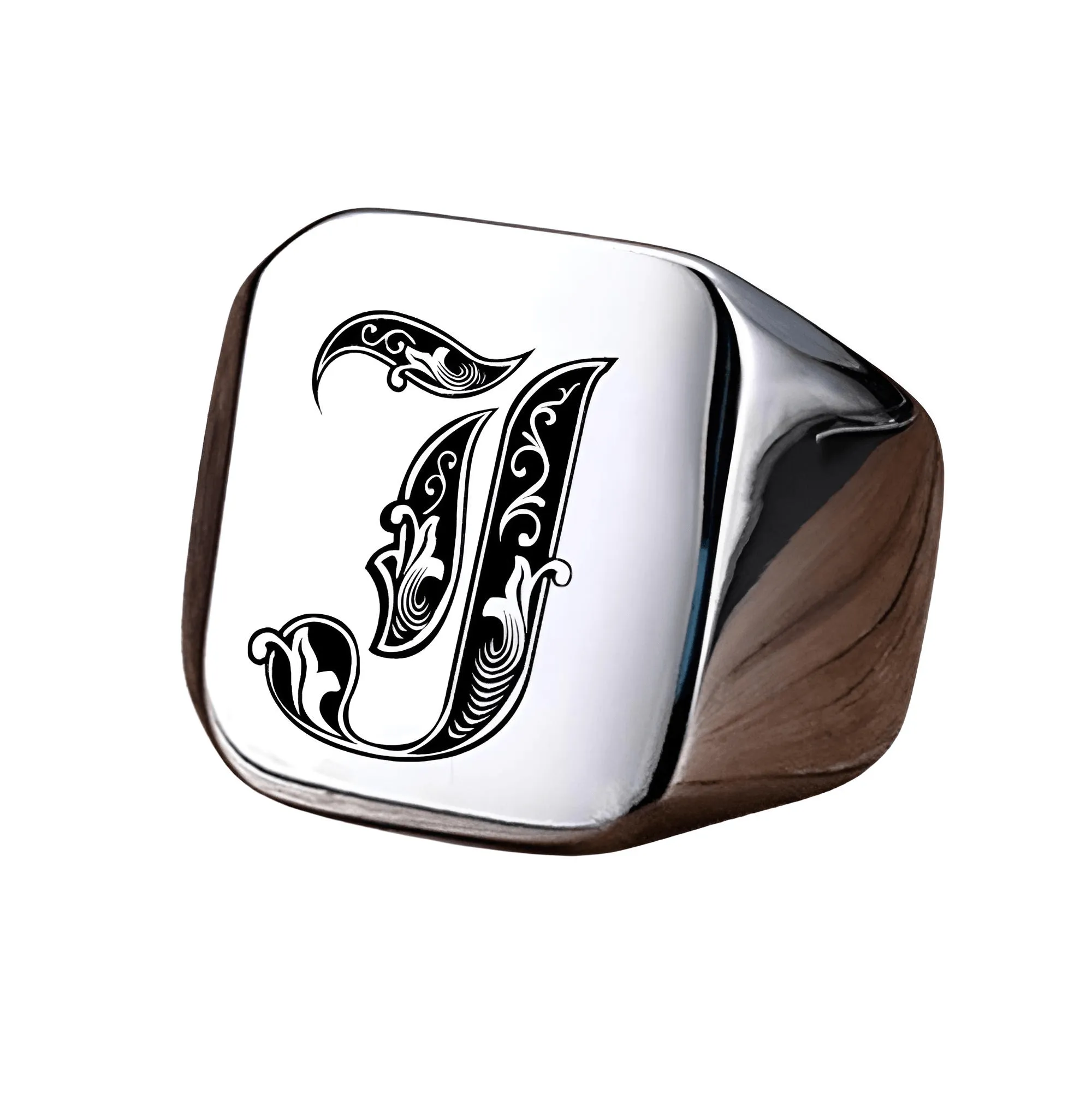 Men's Retro Initial Signet Ring 18mm Bulky Heavy Male Band Stainless Steel Letters Custom Jewelry Gift For Him