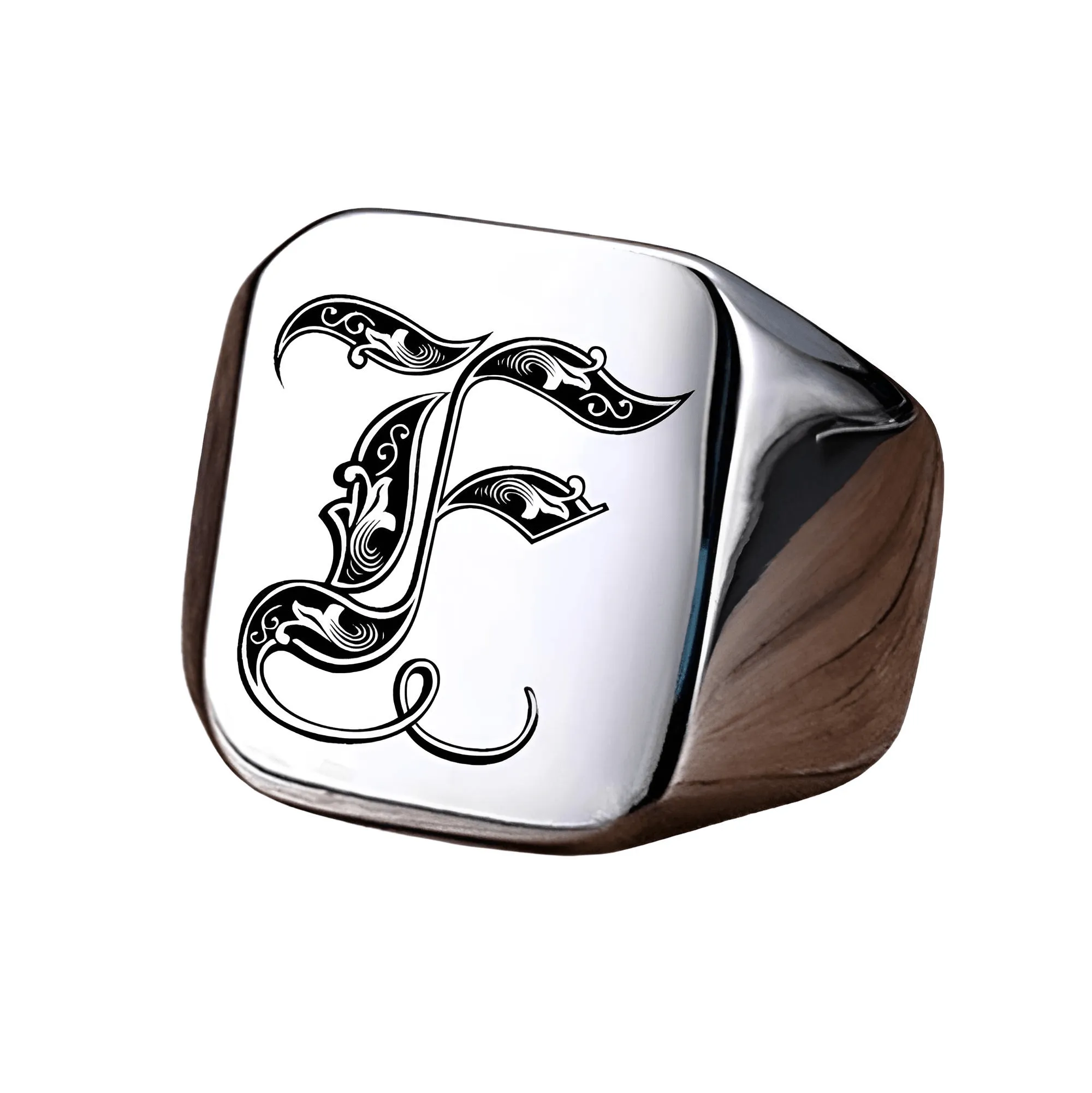 Men's Retro Initial Signet Ring 18mm Bulky Heavy Male Band Stainless Steel Letters Custom Jewelry Gift For Him