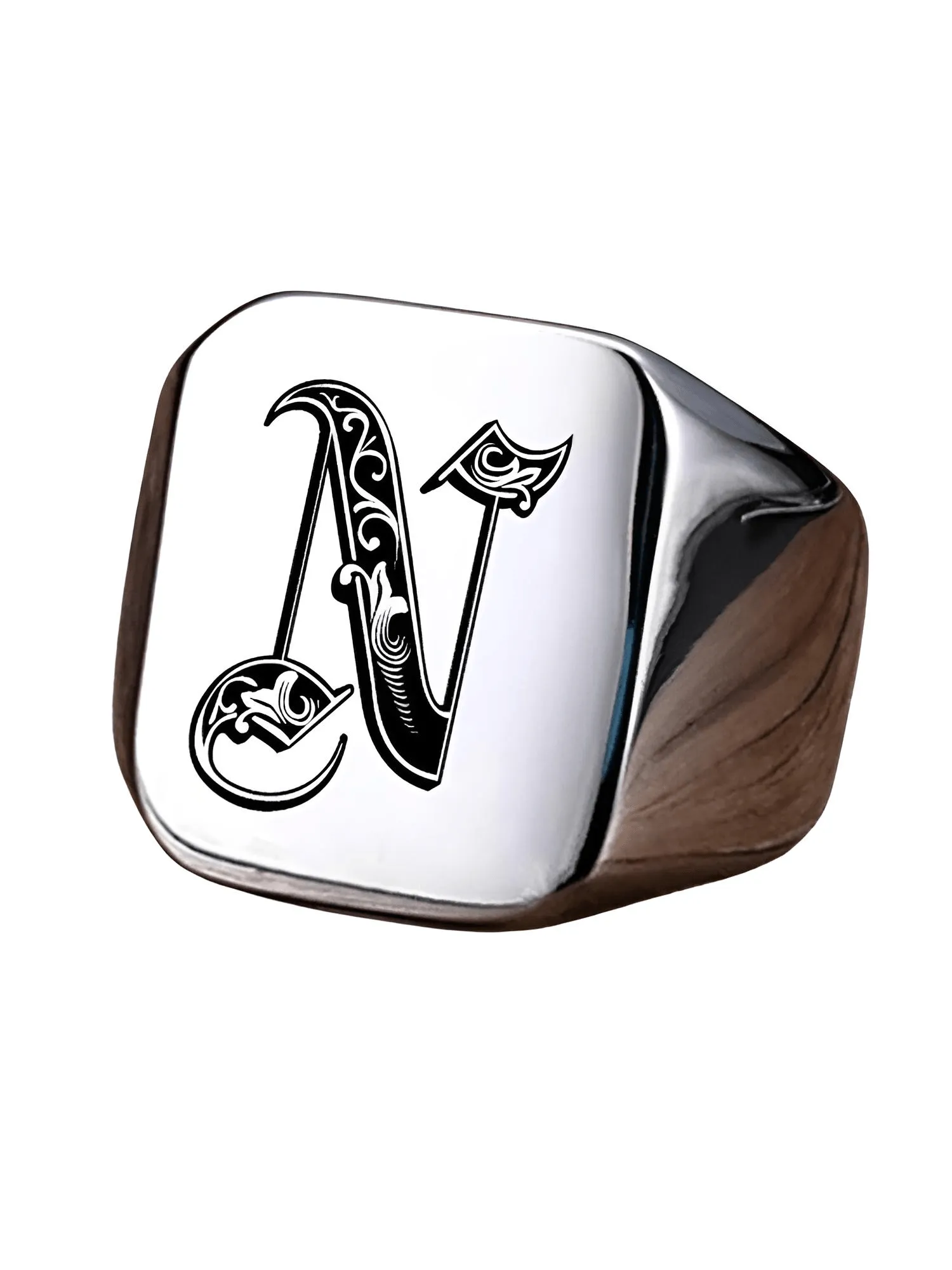 Men's Retro Initial Signet Ring 18mm Bulky Heavy Male Band Stainless Steel Letters Custom Jewelry Gift For Him