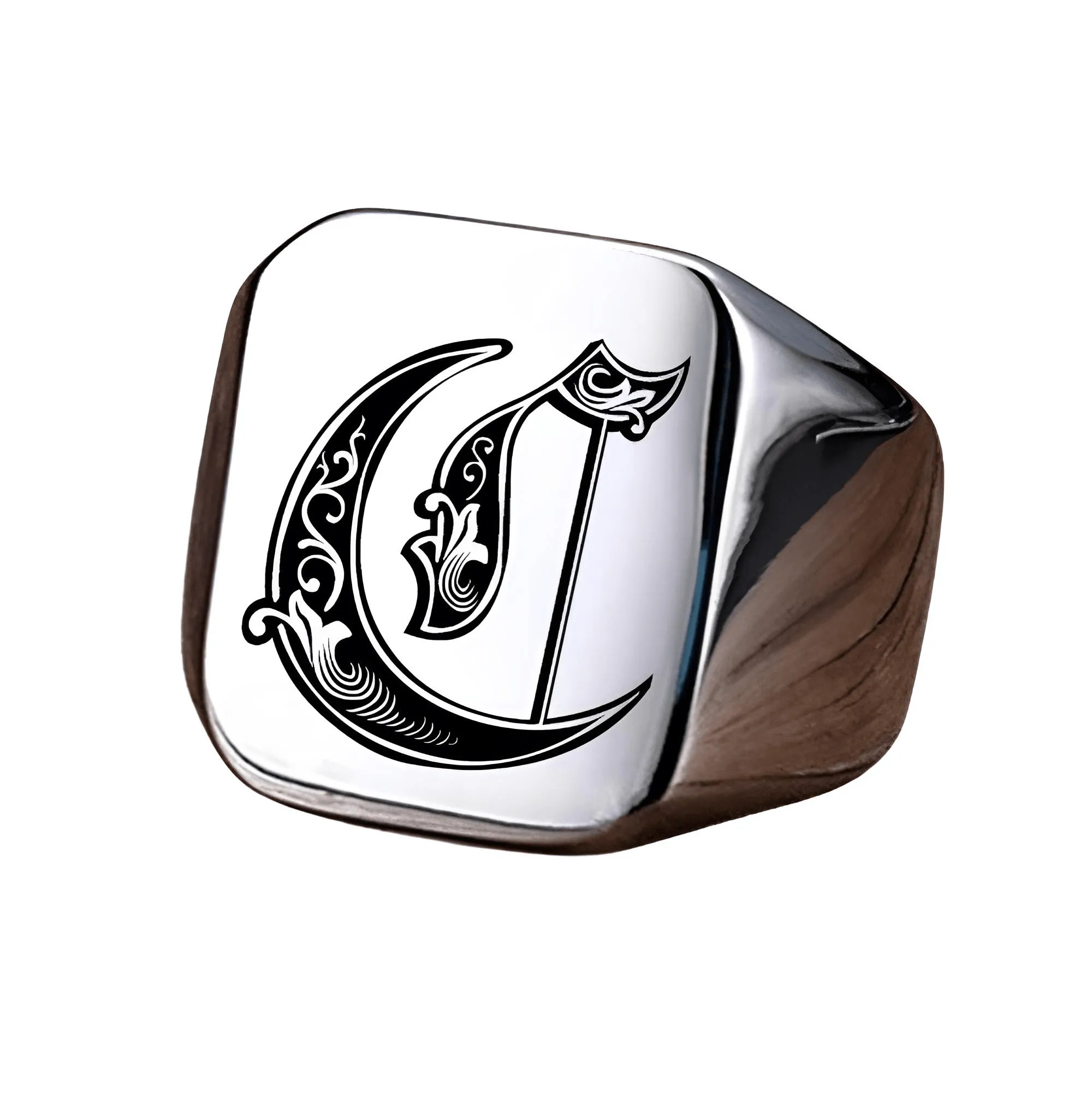 Men's Retro Initial Signet Ring 18mm Bulky Heavy Male Band Stainless Steel Letters Custom Jewelry Gift For Him