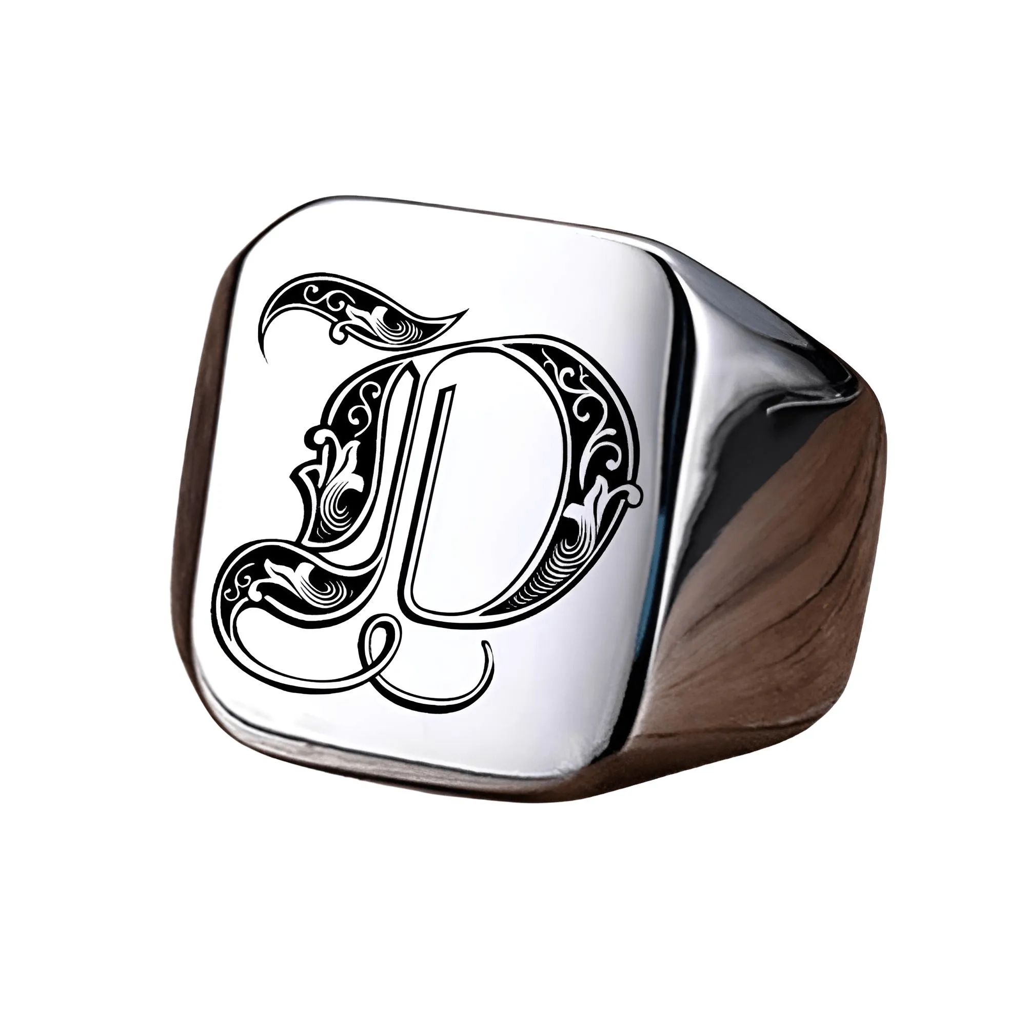 Men's Retro Initial Signet Ring 18mm Bulky Heavy Male Band Stainless Steel Letters Custom Jewelry Gift For Him