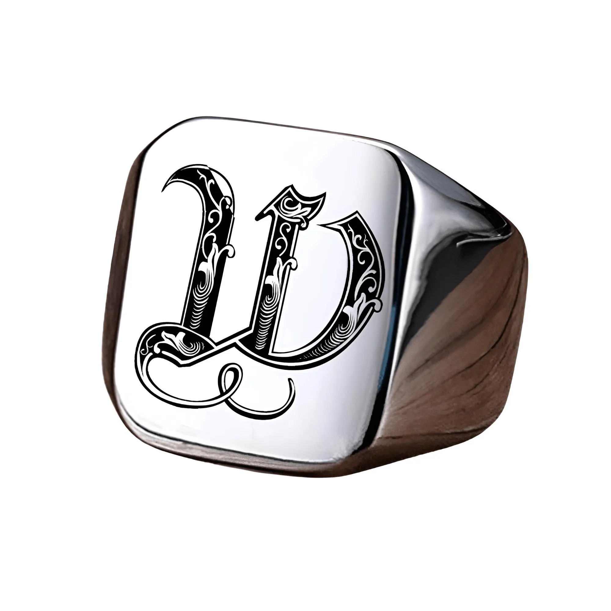 Men's Retro Initial Signet Ring 18mm Bulky Heavy Male Band Stainless Steel Letters Custom Jewelry Gift For Him