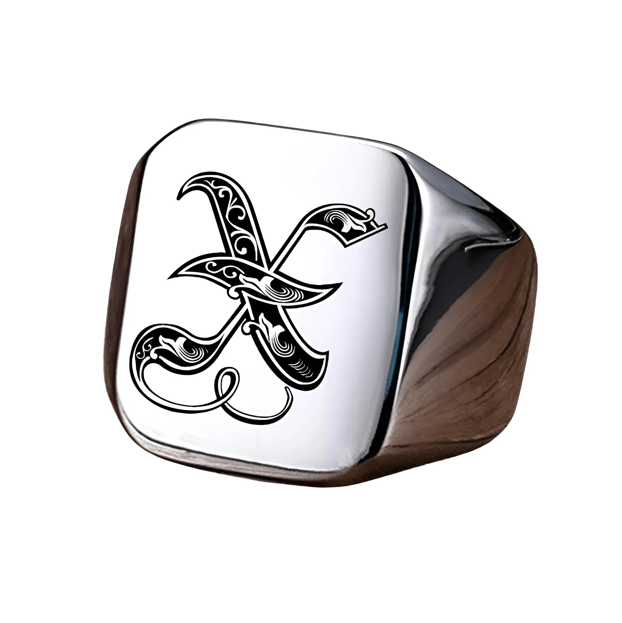 Men's Retro Initial Signet Ring 18mm Bulky Heavy Male Band Stainless Steel Letters Custom Jewelry Gift For Him