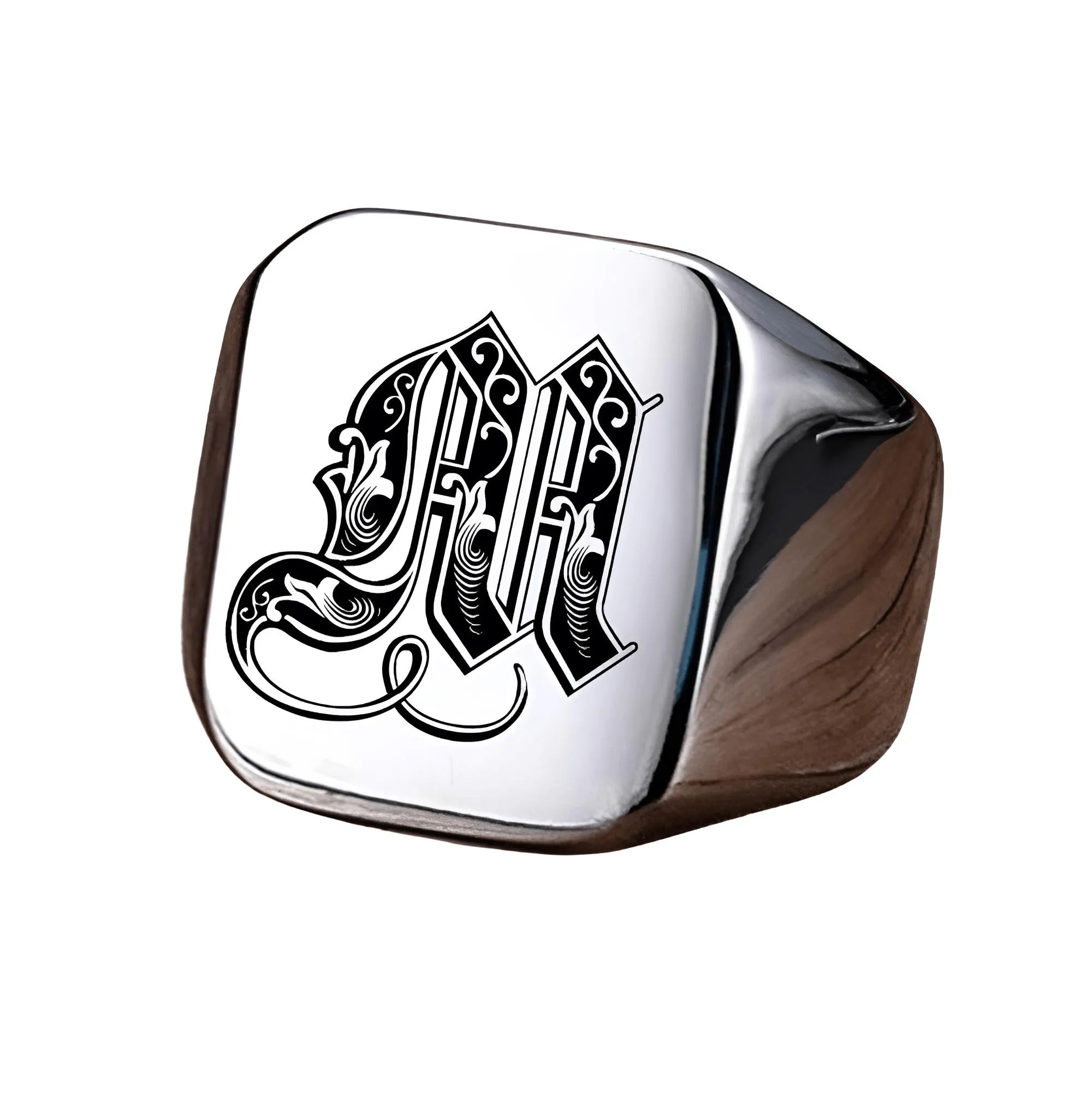 Men's Retro Initial Signet Ring 18mm Bulky Heavy Male Band Stainless Steel Letters Custom Jewelry Gift For Him