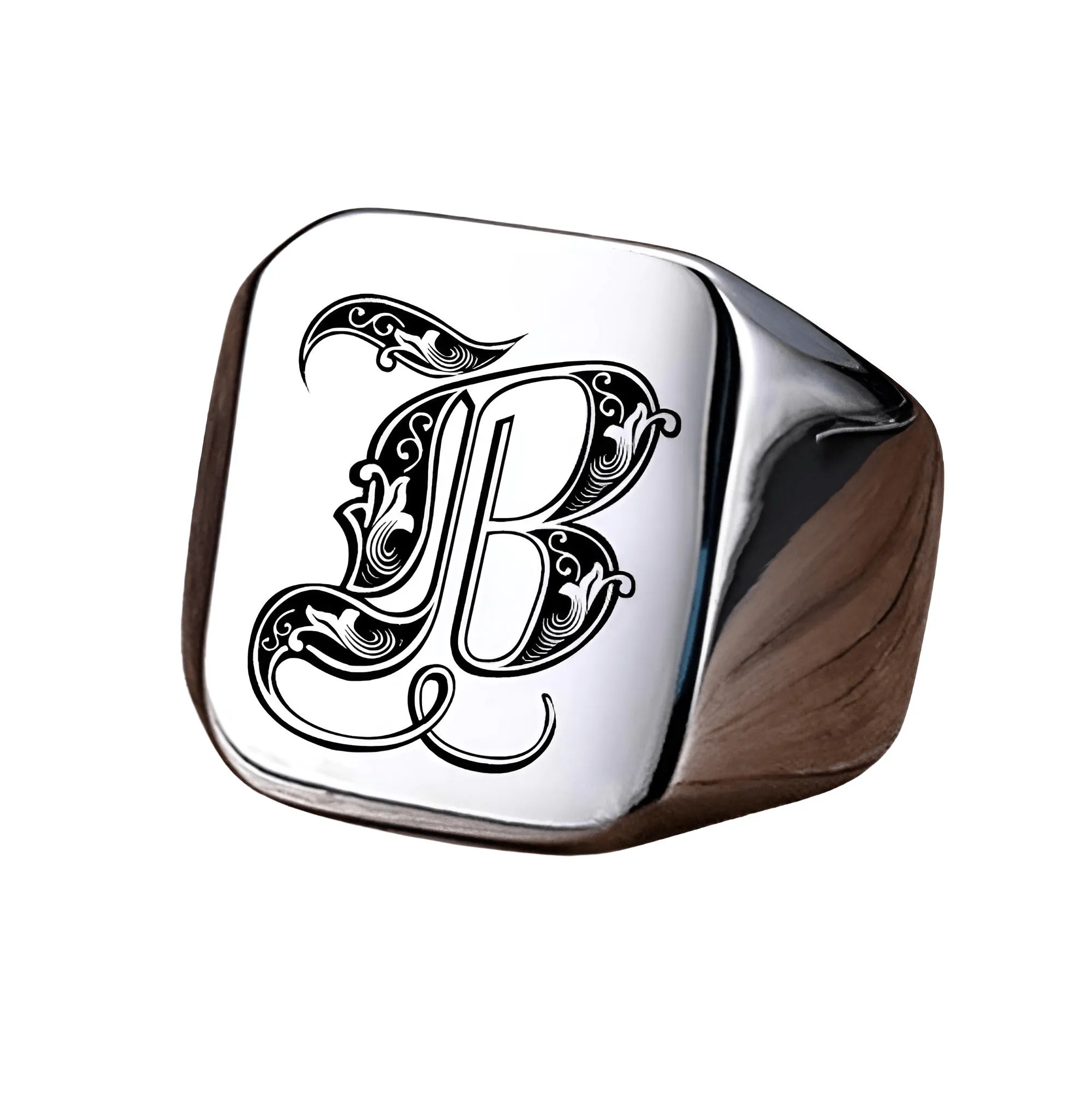 Men's Retro Initial Signet Ring 18mm Bulky Heavy Male Band Stainless Steel Letters Custom Jewelry Gift For Him