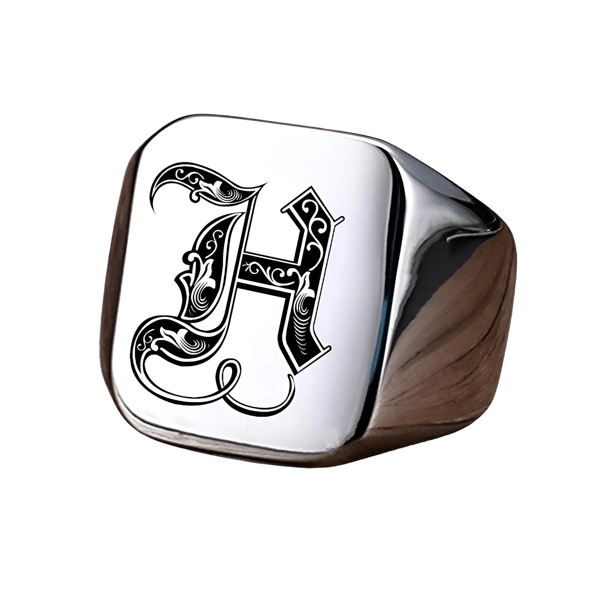 Men's Retro Initial Signet Ring 18mm Bulky Heavy Male Band Stainless Steel Letters Custom Jewelry Gift For Him