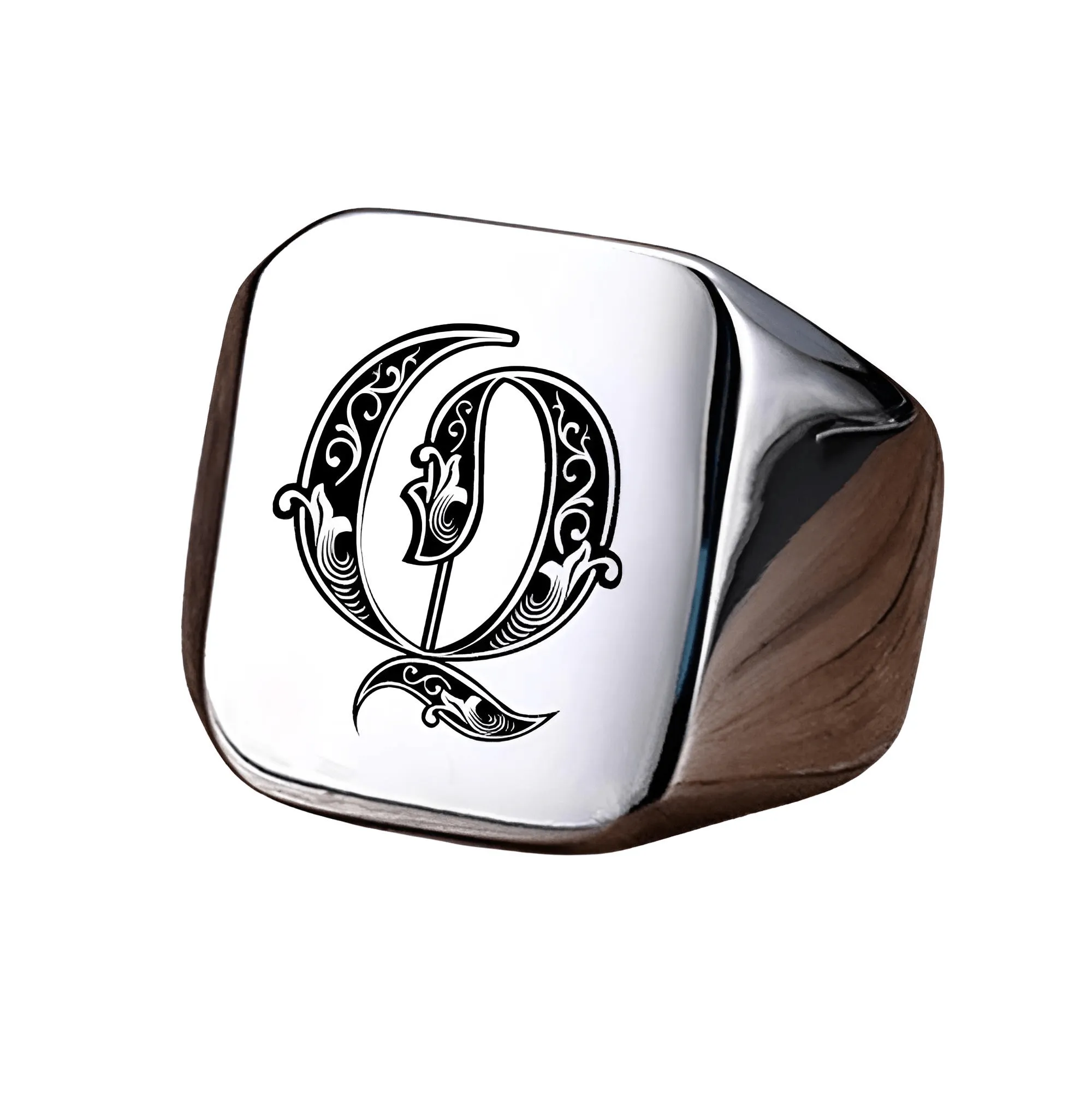 Men's Retro Initial Signet Ring 18mm Bulky Heavy Male Band Stainless Steel Letters Custom Jewelry Gift For Him