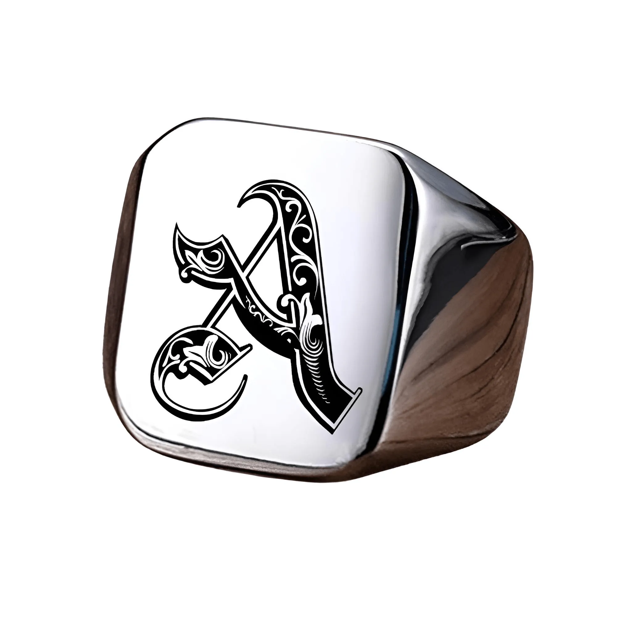 Men's Retro Initial Signet Ring 18mm Bulky Heavy Male Band Stainless Steel Letters Custom Jewelry Gift For Him