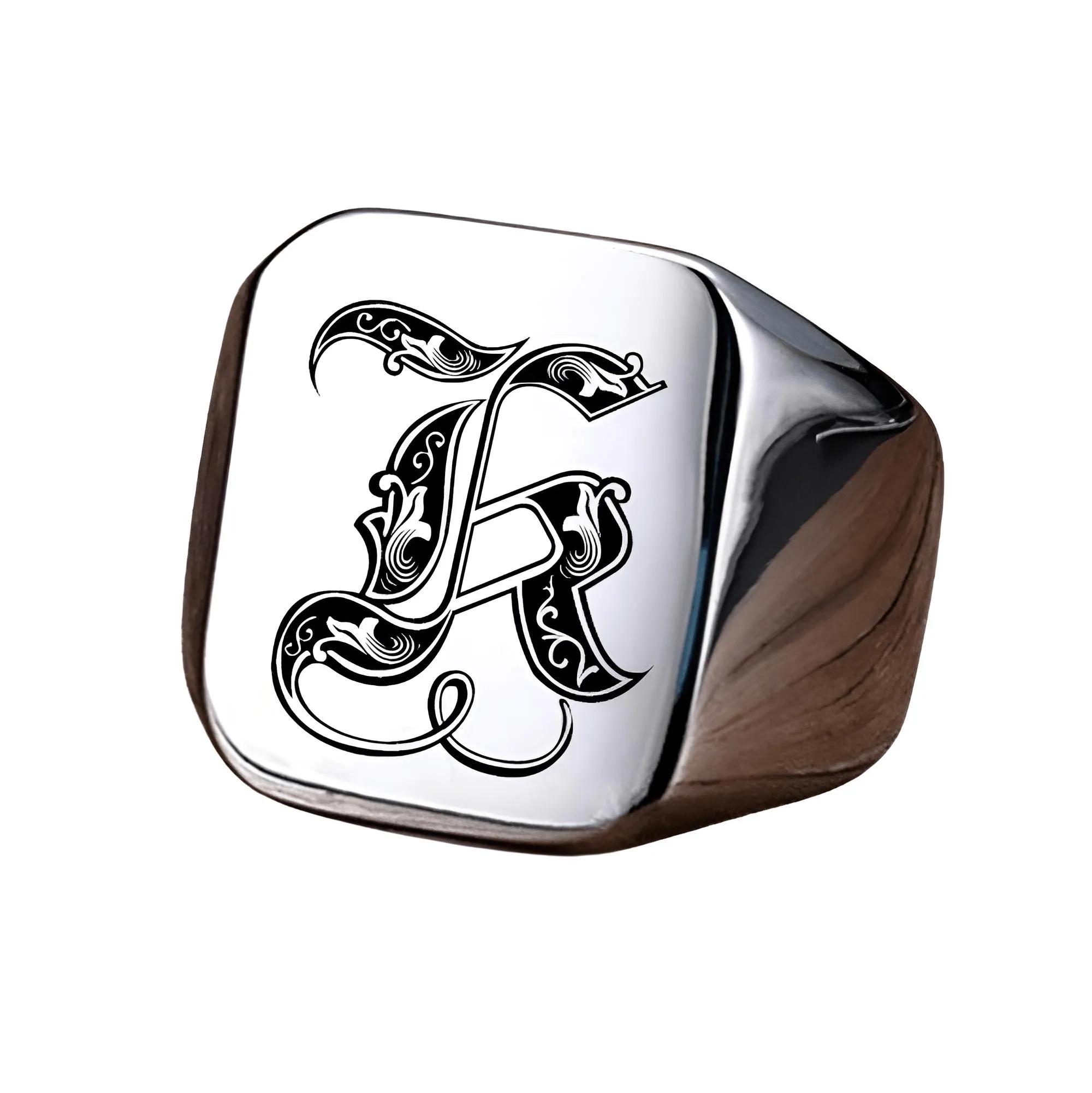 Men's Retro Initial Signet Ring 18mm Bulky Heavy Male Band Stainless Steel Letters Custom Jewelry Gift For Him